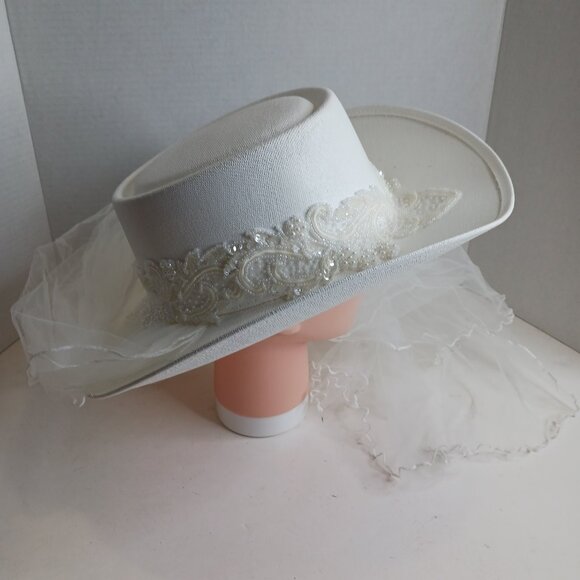 Vintage Western Cowboy Hat Bride Wedding Rhinestone with Veil - Picture 5 of 15